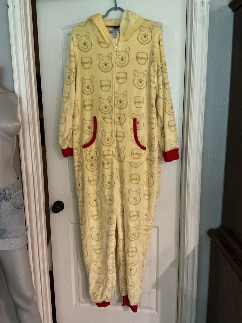 Disney Winnie the Pooh Plush Hooded Onesie Pajamas XL 16-18 Honey Pot